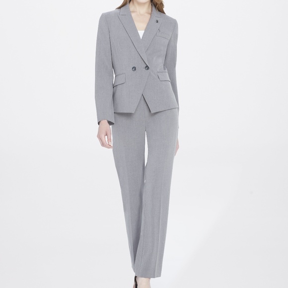 Tahari Peak-Lapel Bi-Stretch Pantsuit Heather Grey - Picture 1 of 2